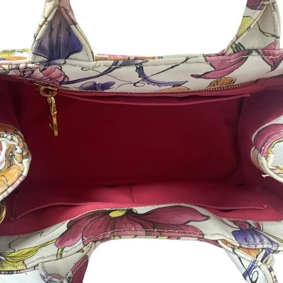 PRADA Canapa - White Pink Multi Canvas Tote Bag 554-050625 - Picture 8 of 9